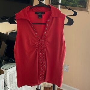 Ann Taylor Red Lace-Up Sleeveless Blouse